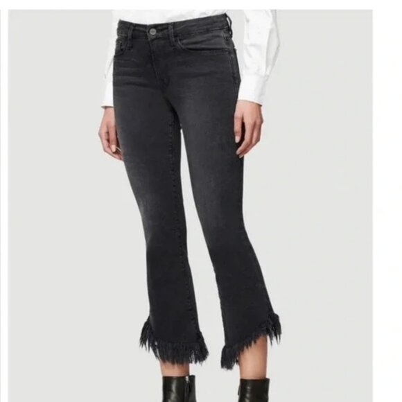 Frame Le Crop Mini Boot Jeans Faded Black Frayed Hem - Picture 1 of 1
